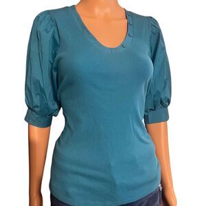 Chico's Women's Puff-Sleeve Henley Top Blue Size 0 (small) Casual NWOT
